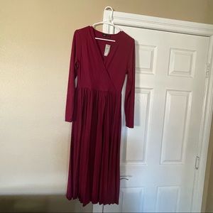 River Island Burgundy Pleated Dress